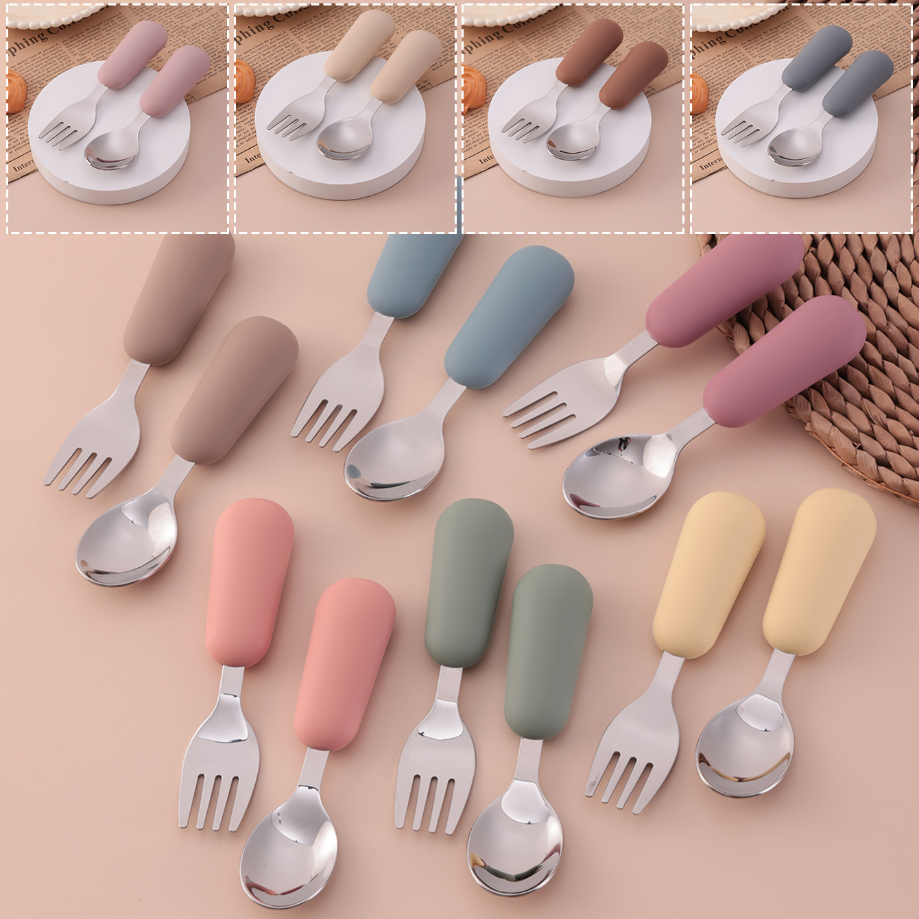 Baby Led Weaning Set - Farbe Kinder 2PCS Edelstahl Gabel Löffel