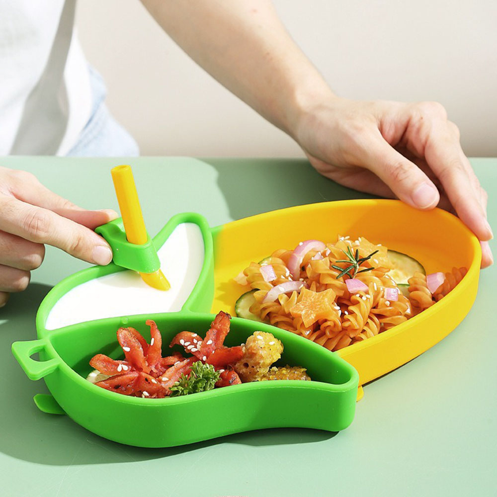 Baby Led Weaning Set - Brandneues Niedliches Cartoon-Silikon-Saugnapf-Tellerset mit Gabel &