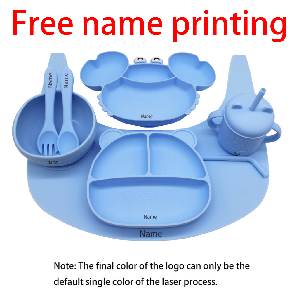 Baby Led Weaning Set - Kostenloser Namensdruck Kindergeschirrset: Teller, Gabel, Löffel,