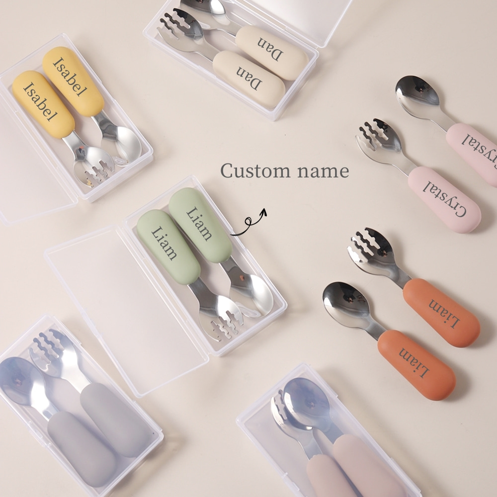Baby Led Weaning Set - Personalisiertes Baby-Löffel- und Gabel-Set, Silikongriff &